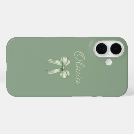 Coquette Sage Green Bow Initial Case-Mate iPhoneケース (裏面 (横))