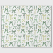 Coquette Sage Green Bows ラッピングペーパー (フラット)