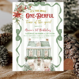 Coquette Sage Green Christmas Sweet First Birthday 招待状