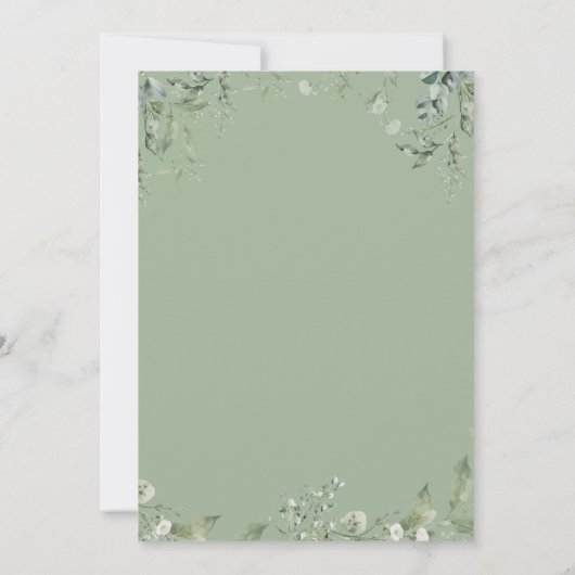 coquette sage greenery storybook baby shower 招待状 (裏面)