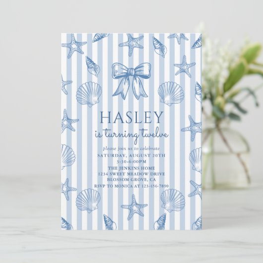 Coquette Seashells Coastal Birthday Invitation 招待状 (スタンド正面)