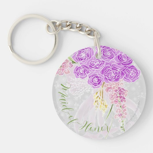 Coquette sheer bow Bouquet Maid-of-Honor button キーホルダー (正面)