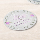 Coquette Sheer Pink Bow Bouquet Save-the-Date ラウンドペーパーコースター (アングル)