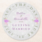 Coquette Sheer Pink Bow Bouquet Save-the-Date ラウンドペーパーコースター (正面)