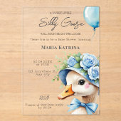 Coquette Silly Goose Blue Bow Boy Baby Shower アクリル招待状 (正面)