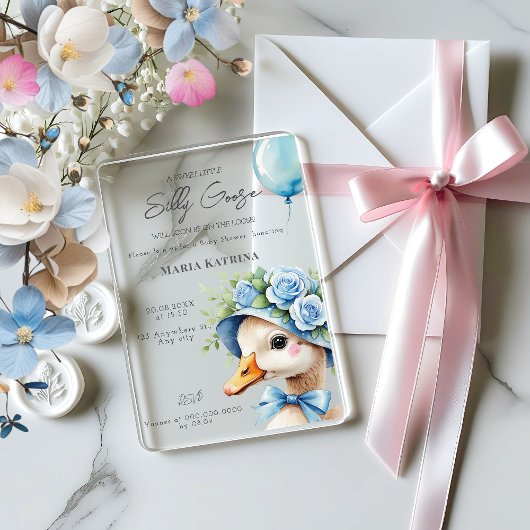 Coquette Silly Goose Blue Bow Boy Baby Shower アクリル招待状