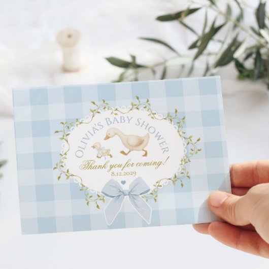 Coquette Silly Goose Blue Gingham Baby Shower サンキューカード