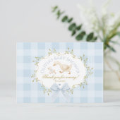 Coquette Silly Goose Blue Gingham Baby Shower サンキューカード (スタンド正面)