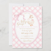 Coquette Silly Goose Pink Bow Girl Baby Shower 招待状 (正面)