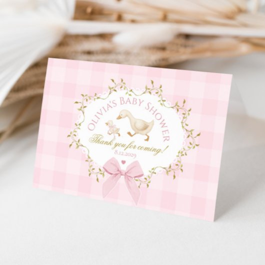 Coquette Silly Goose Pink Gingham Baby Shower サンキューカード