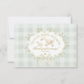Coquette Silly Goose Sage Gingham Baby Shower サンキューカード (正面)