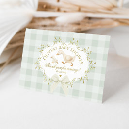Coquette Silly Goose Sage Gingham Baby Shower サンキューカード