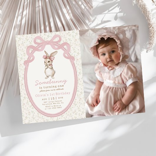 Coquette Some Bunny 1st Birthday Photo Invitation 招待状