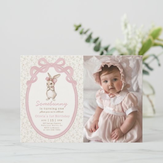 Coquette Some Bunny 1st Birthday Photo Invitation 招待状 (スタンド正面)