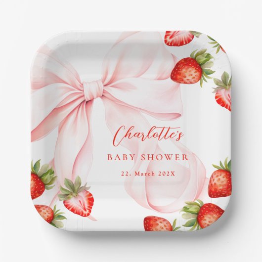 Coquette Strawberry Baby Shower ペーパープレート (正面)