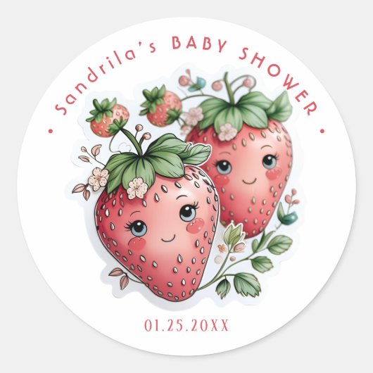 Coquette Strawberry Baby Shower  ラウンドシール (正面)
