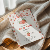 Coquette Strawberry Berry First 1st Birthday 招待状
