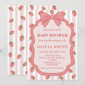Coquette Strawberry Berry Sweet Pink Baby Shower  招待状 (正面/裏面)
