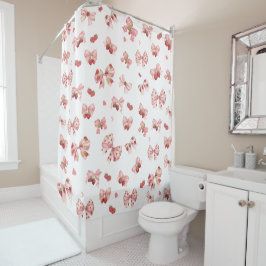 Coquette Strawberry & Bow Shower Curtain シャワーカーテン