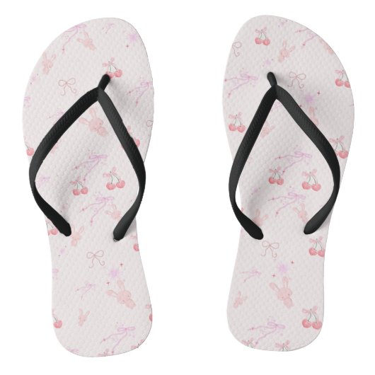 Coquette Style Flip-Flops with Bunnies & Cherries  ビーチサンダル (ソール)