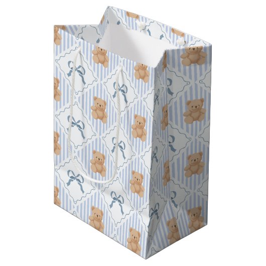 Coquette Teddy Bear & Ribbon Bow Pattern Gift Bag ミディアムペーパーバッグ (正面アングル)
