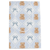 Coquette Teddy Bear & Ribbon Bow Pattern Gift Bag ミディアムペーパーバッグ (正面)