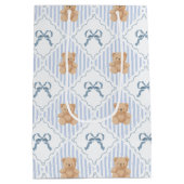 Coquette Teddy Bear & Ribbon Bow Pattern Gift Bag ミディアムペーパーバッグ (裏面)