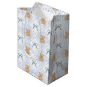 Coquette Teddy Bear & Ribbon Bow Pattern Gift Bag ミディアムペーパーバッグ (裏面アングル)