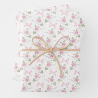 Coquette Toile De Jouy Pink Bow ラッピングペーパーシート