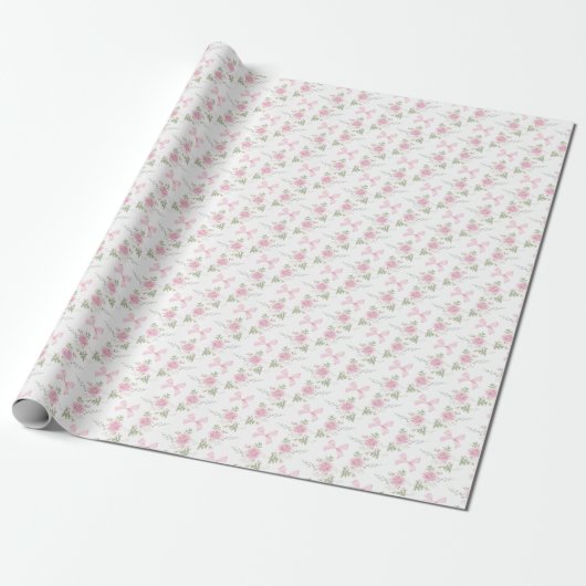 Coquette Toile De Jouy Pink Bow Wrapping Paper ラッピングペーパー (アンロールド)