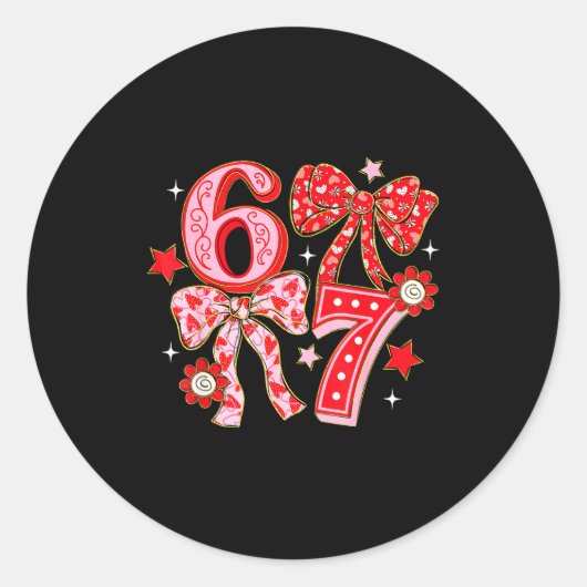 Coquette Valentine 67 Six Seven Bow Valentines 6 7 ラウンドシール (正面)