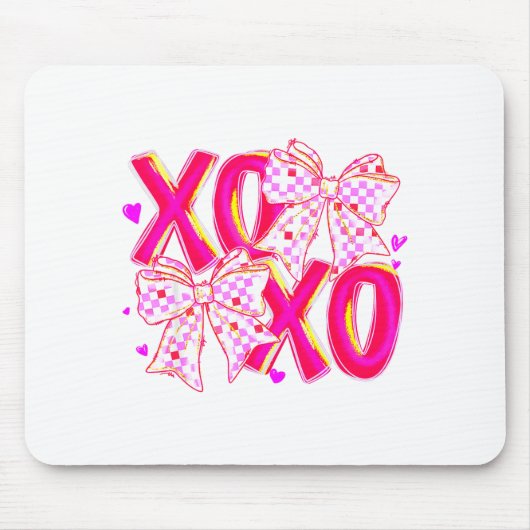 Coquette Valentine Xoxo Funny Valentine Bow Hearts マウスパッド (正面)
