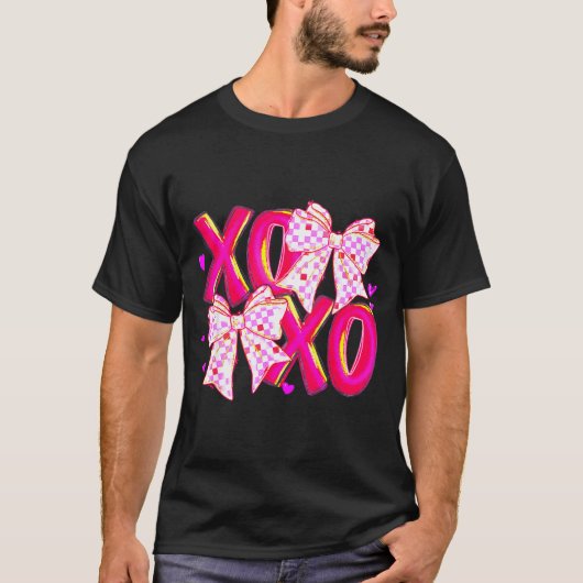 Coquette Valentine Xoxo Funny Valentine Bow Hearts Tシャツ (正面)