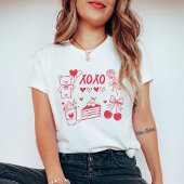Coquette Valentine XOXO Teddy Bear & Cherries Tシャツ