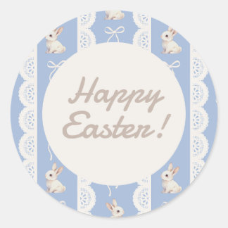Coquette Watercolor Bunny Lace Easter Sticker ラウンドシール