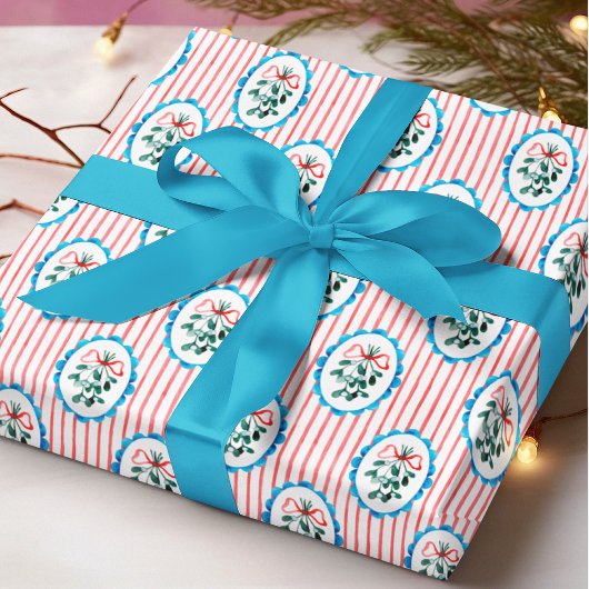 Coquette Watercolor Mistletoe Christmas Pattern  ラッピングペーパー