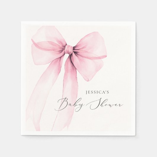 Coquette Watercolor Pink Bow Baby Shower Napkins スタンダードカクテルナプキン (正面)