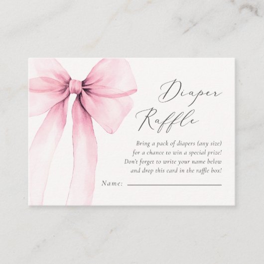 Coquette Watercolor Pink Bow Diaper Raffle Card 名刺 (正面)