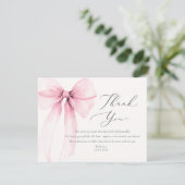 Coquette Watercolor Pink Bow Thank You Card 招待状 (スタンド正面)