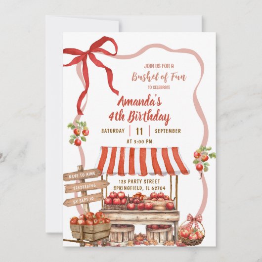 Coquette Wavy Bow Orchard Patch Girl Birthday 招待状 (正面)