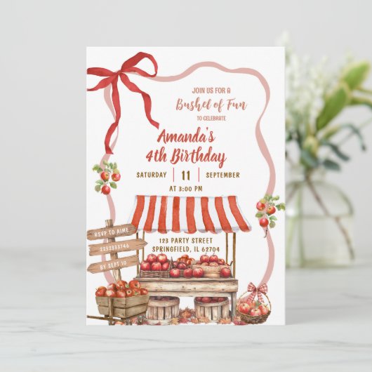 Coquette Wavy Bow Orchard Patch Girl Birthday 招待状 (スタンド正面)