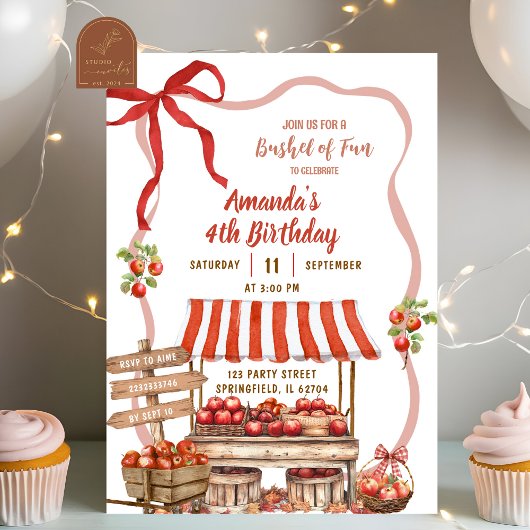Coquette Wavy Bow Orchard Patch Girl Birthday 招待状