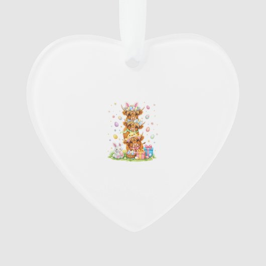 Coquette Western Highland Cow Easter Eggs Cute Bun オーナメント (正面)