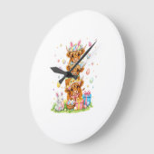 Coquette Western Highland Cow Easter Eggs Cute Bun ラージ壁時計 (傾斜)