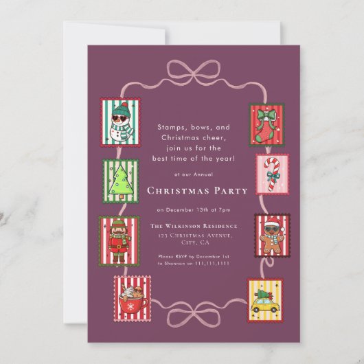 Coquette Whimsical Christmas Stamp Festive Party  招待状 (正面)