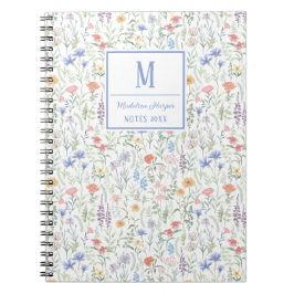 Coquette Wildflower Meadow Personalised Blue ノートブック