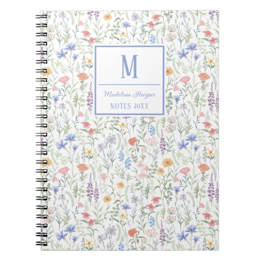 Coquette Wildflower Meadow Personalised Blue ノートブック (正面)