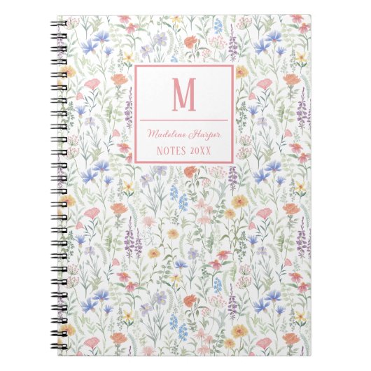 Coquette Wildflower Meadow Personalised Pink ノートブック (正面)