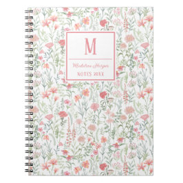 Coquette Wildflower Meadow Personalised Pink ノートブック