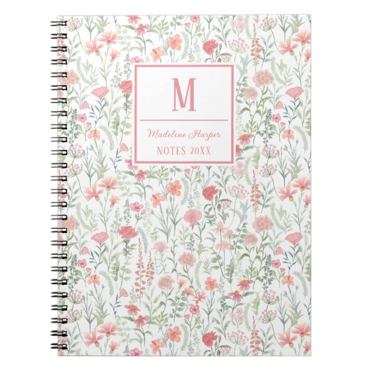 Coquette Wildflower Meadow Personalised Pink ノートブック (正面)